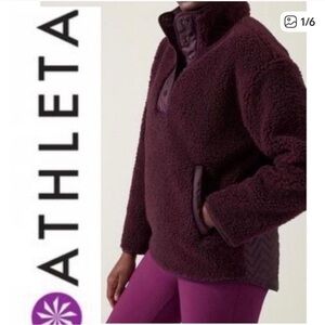 Athleta Cozy Sherpa Pullover Snap Quilted Oversized Fit Sweatshirt